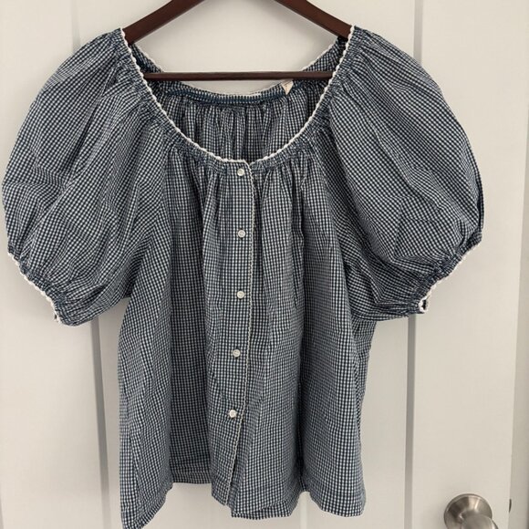 DOEN Sz M Tennessee Top in Blue Azure Paris Gingham - Picture 2 of 7